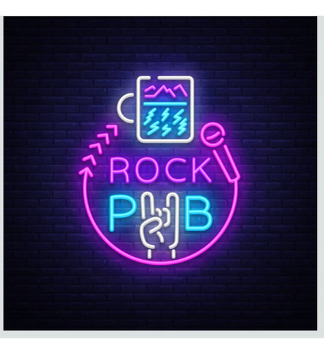 Letrero Led Neon Pub Musica Rock Ancho 55cm Luminoso