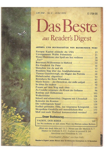  Revista Selecciones Readers Digest Nº 6 Juni 1978 En Aleman