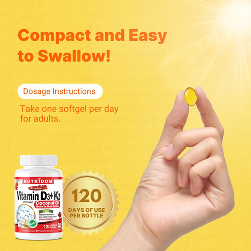 Nutridom Vitamina D3 + K2 Con Aceite De Coco 120 Cápsulas