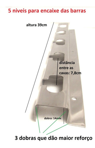 Imagem 2 de 3 de 4 Suportes Com 6 Barra Maciça Alum Churrasqueira De Até 90cm