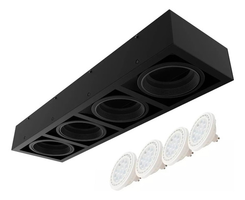 Plafon Cardanico 4 Luces Negro Lineal + Lámpara Led Ar111