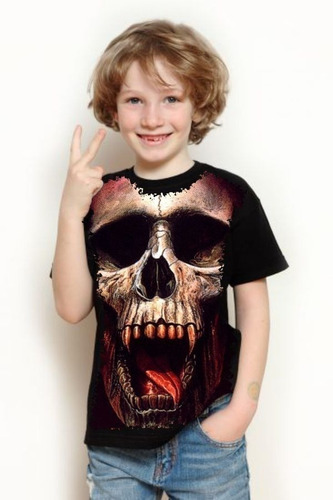 Camiseta Criança Frete Grátis Cranio Caveira Vampiro Monstro