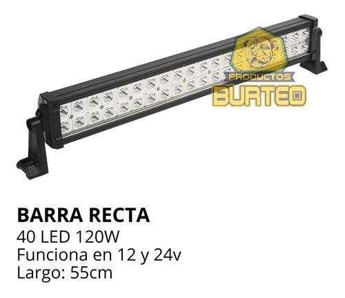 Imagen 2 de 10 de Faro Auxiliar Barra 40 Led Cree 120w Off Road Sumergible Mod.510