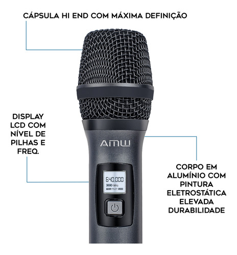 Microfone Sem Fio Duplo Digital Amw Au300 Pro + Case . Loja