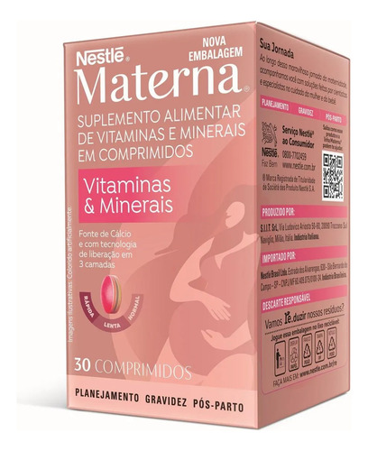 Materna Nestlé 30 Cps Vitaminas Essenciais Para Mãe E Bebê