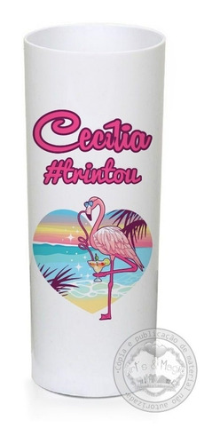100 Copo Personalizado - Long Drink 320ml Tema Flamingo
