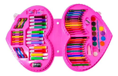 Kit De Dibujo Para Colorear Estuche Rosa Corazón 72 Piezas.