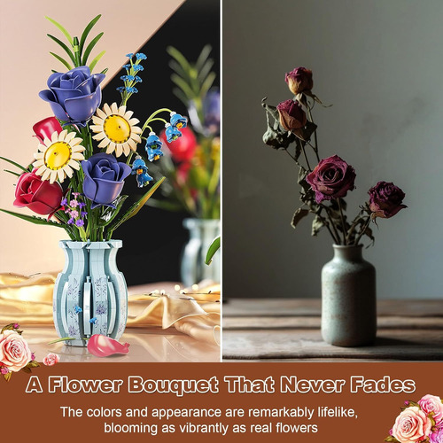 Juego De Bloques De Construcción Con Florero Y Rosas Y Giras