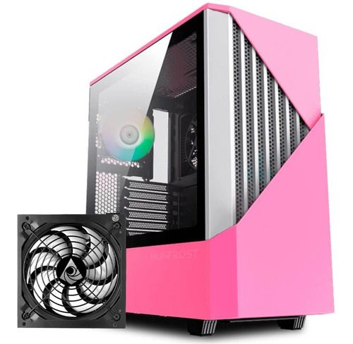 Gabinete Munfrost Panda Pro Rosa/blanco + Fuente 550w 