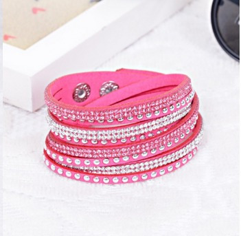 Pulseira Bracelete Tipo Couro Cristais Slake Brilho Strass