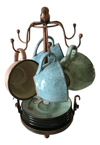 Soporte De Tazas De Café De Hierro Bronce Vintage Para Almac