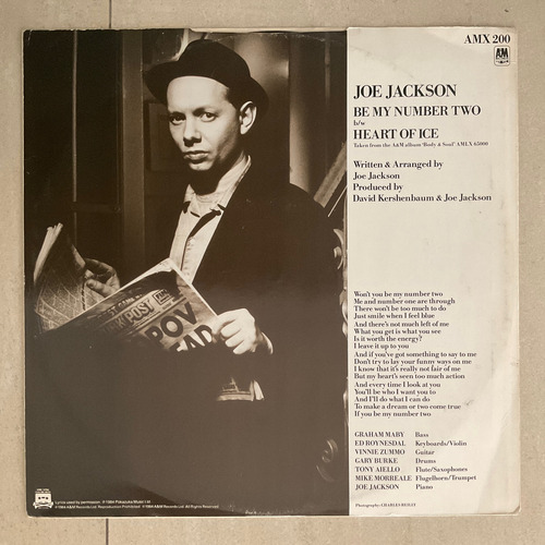 Joe Jackson Be My Number Two Vg+ Uk Vinilo Edición Limitada (Usado)