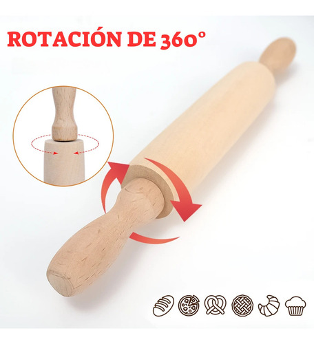 Rodillo De Madera Giratorio Para Amasar Pizza Pan Color Marrón claro