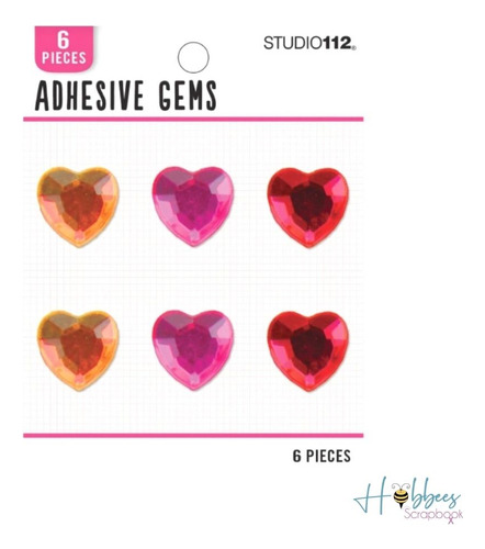 Warm Heart Gems / 6 Gemas Adhesivas De Corazón Grandes