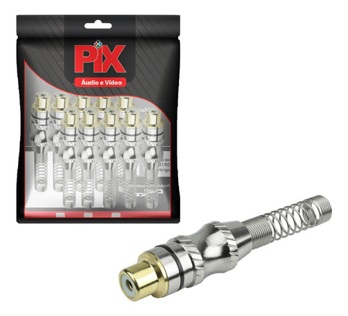 10x Conector Plug Rca Fêmea 24k Com Mola Profissional Preto
