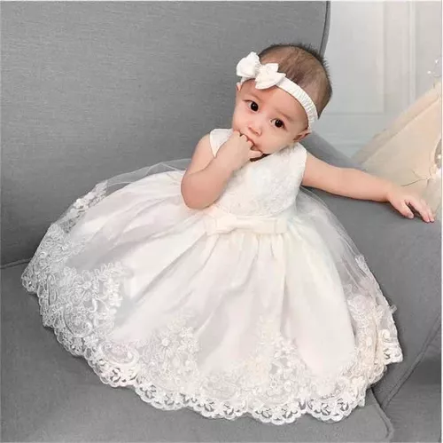 Vestido Bautizo Niña En Blanco Cintillo Envio Gratis Cuotas sin interés