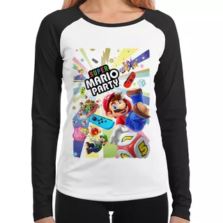 Baby Look Raglan Super Mario Party Switch Longa