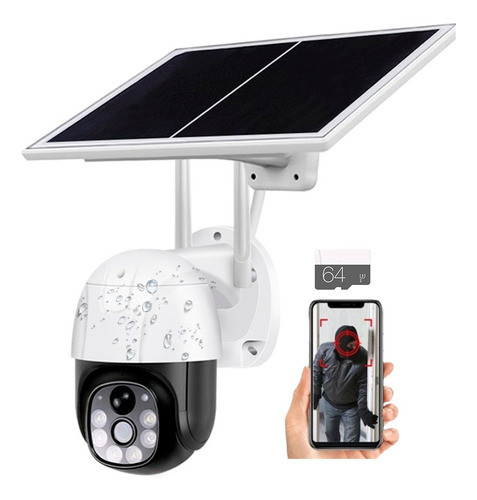 Kit Camara Ptz Hd Exterior Wifi + Panel Solar + Memoria 64gb