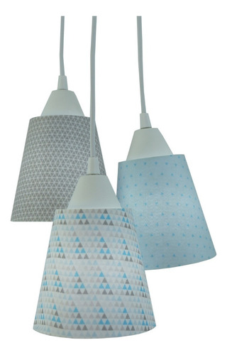 Lustre Pendente Luminária Infantil Cacho Tecido Azul E Cinza Cor Azul, cinza e branco 110V/220V (Bivolt)