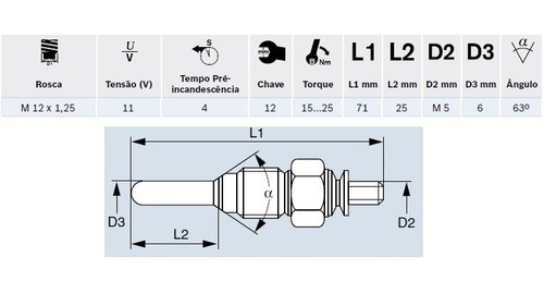Imagen 3 de 8 de Bujia Precalentadora Fiat Motores 1.3 Y 1.7 Diesel