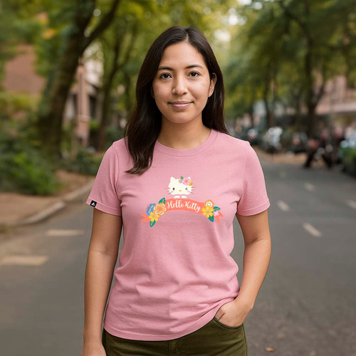 Playera Unisex Hello Kitty Flowers Rosa