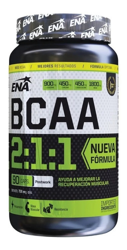 Imagen 2 de 6 de Bcaa 2:1:1 Ena Sport 90 Caps Aminoácidos Ramificados