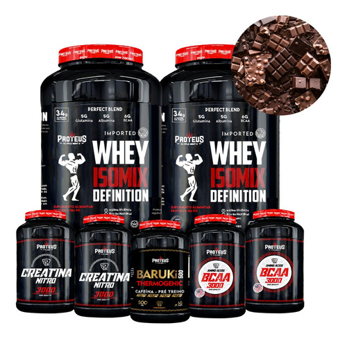 Whey Protein Pote 2kg + 2x Creatina + 2x Bcaa + Tremogênico Sabor Chocolate