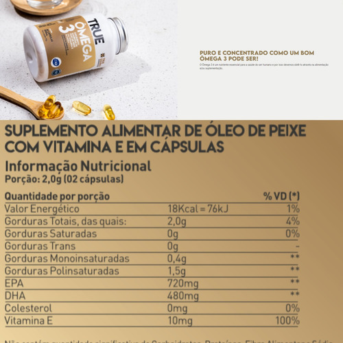 Ômega 3 Com Vitamina E Selo Ifos 180 Cápsulas True Source