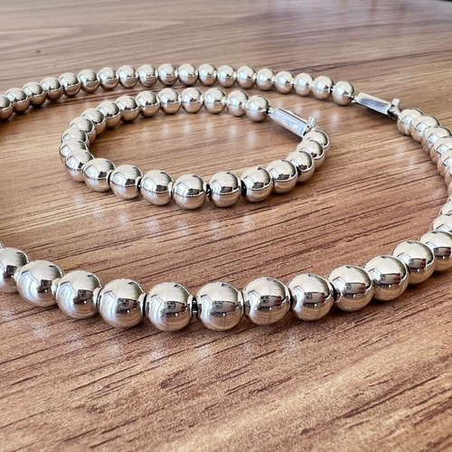 Imagen 3 de 10 de Collar Y Pulsera De Plata 925 Bolitas 8mm Set Mujer Agálea