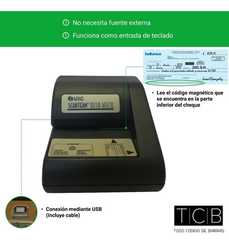 Imagen 4 de 6 de Lector De Cheques Uniform St 8310 - Uic - Usb Incluido