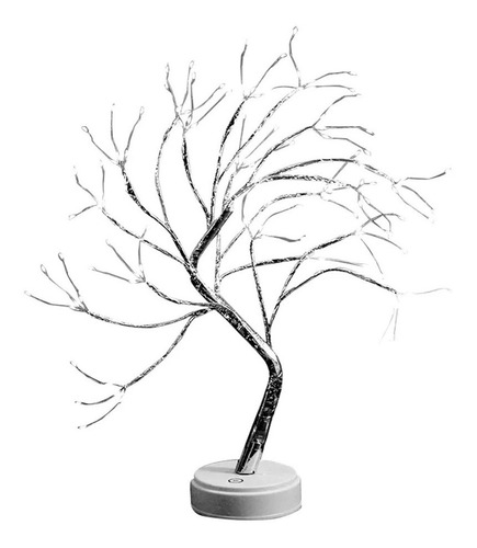 Lámpara Led De Mesa Árbol Tipo Bonsái Flores Color Plateado