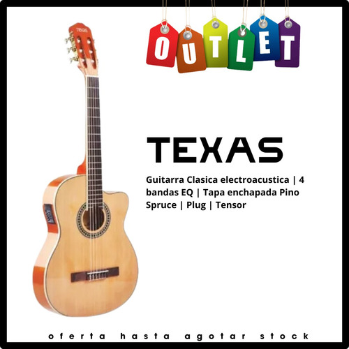 Guitarra Electro Criolla Texas Cg30-7545-nat B Outlet  (Reacondicionado)