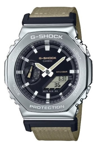 Relógio Casio G-shock Utility Metal Gm-2100c-5adr Original Cor da correia Cáqui Cor do bisel Prateado Cor do fundo Preto