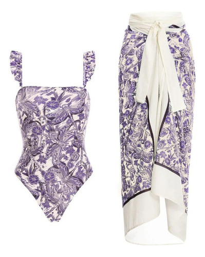 Conjunto De Bikini Monokini Con Estampado Vintage De Dos Pie