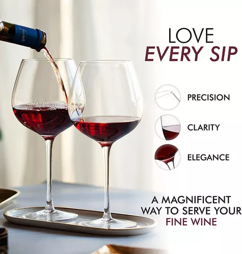 ELIXIR GLASSWARE Copas de vino tinto cristalinas – Copas de vino sopladas a  mano grandes de primera calidad – Juego de 4 copas de vino de tallo largo