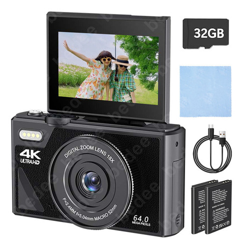 Cámara Digital Bedee 4k 64mp Cámara Vlog Con Tarjeta +32gb 2 Pilas Color Negro