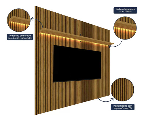 Rack Com Painel Para Tv Até 75 Polegadas Com Led Com Jhwt