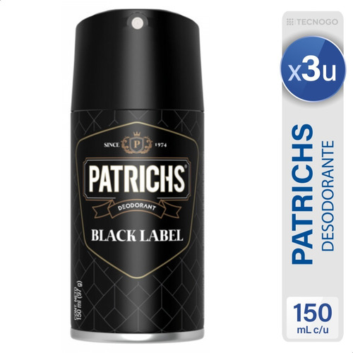 Patrichs Desodorante Aerosol Black Label Noir Pack X3 Unid