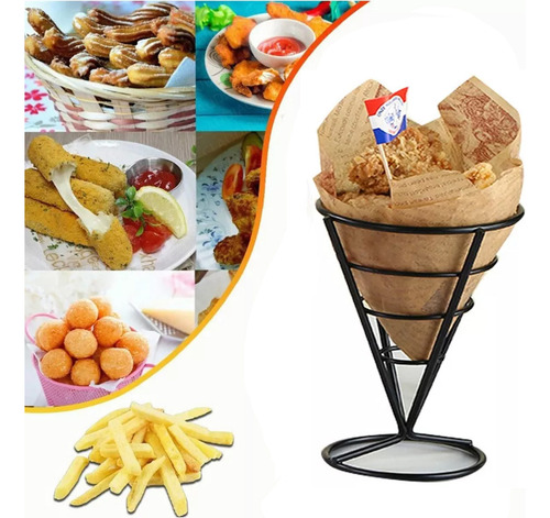 Cono Para Patatas Fritas Y Aperitivos Acero Inoxidable 2pc