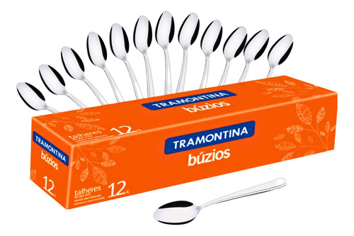 Kit 12 Colheres Para Sobremesa Aço Inox Tramontina Búzios Cor do cabo Prateada