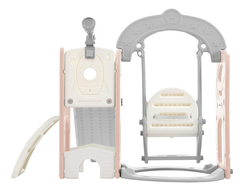 Juego De Tobogán Y Columpio 5 En 1 Para Niños Pequeños Rosado, Gris (pink+grey)