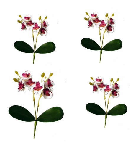 4 Minis Buque De Orquidea Com Folhas 20cm Altura Branca/roxa | Parcelamento  sem juros