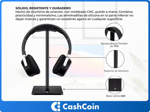 Imagen 4 de 10 de Soporte Auriculares Stand Headset Gamer Office Aluminio Base