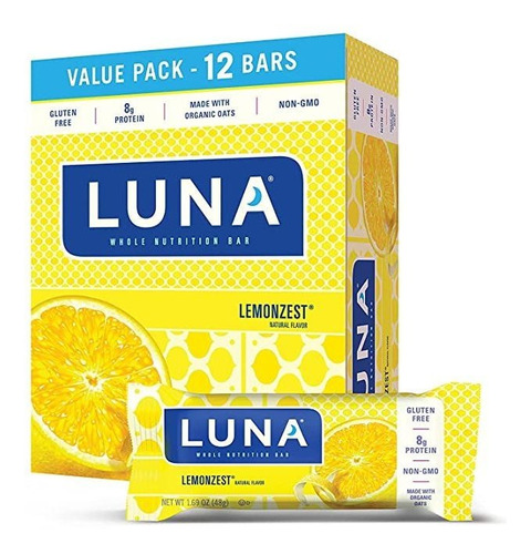 Luna Nutrition Bar Para Mujeres, Lemon Zest, 15 Pk 1.69 Oz