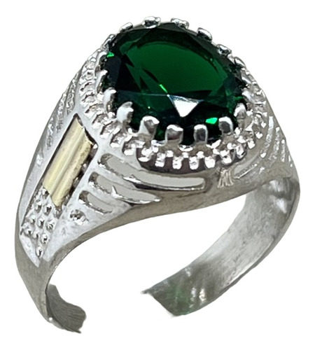 Anillo Sello Caballero Plata Y Oro Con Peridoto Oval U.cn