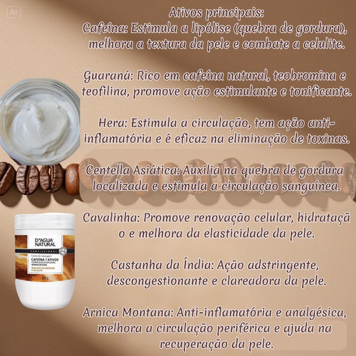 Kit 2x Creme Massagem Cafeína 7 Ativos 650g Dagua Natural