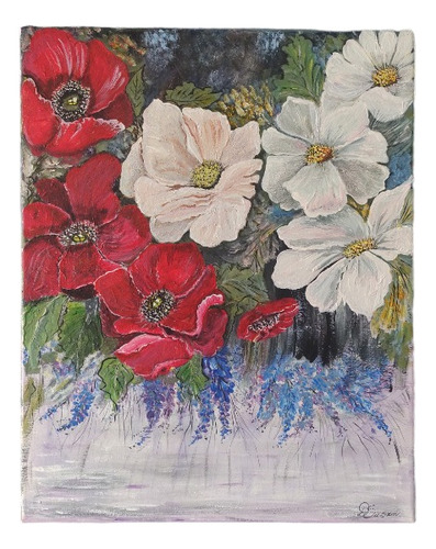 Cuadro Lienzo Pintura Acrílica Floral Amapolas 