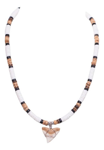 Collar Con Cuentas De Diente De Tiburón En Puka Y Concha De