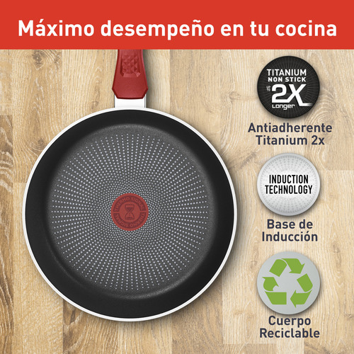 Sartén 32 cm T-fal Daily Expert, antiadherente 2X más durable con partículas de titanio, Termo-Señal para cocción óptima, tecnología de inducción, fácil limpieza, C2890802