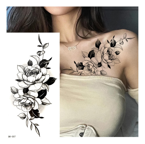 Tatuaje Temporal De Flores De 8 Hojas, Tatuaje Temporal Impe